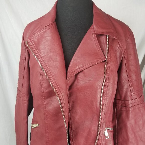 A New Approach Women LARGE red Fauk Leather Jacket - Picture 1 of 8